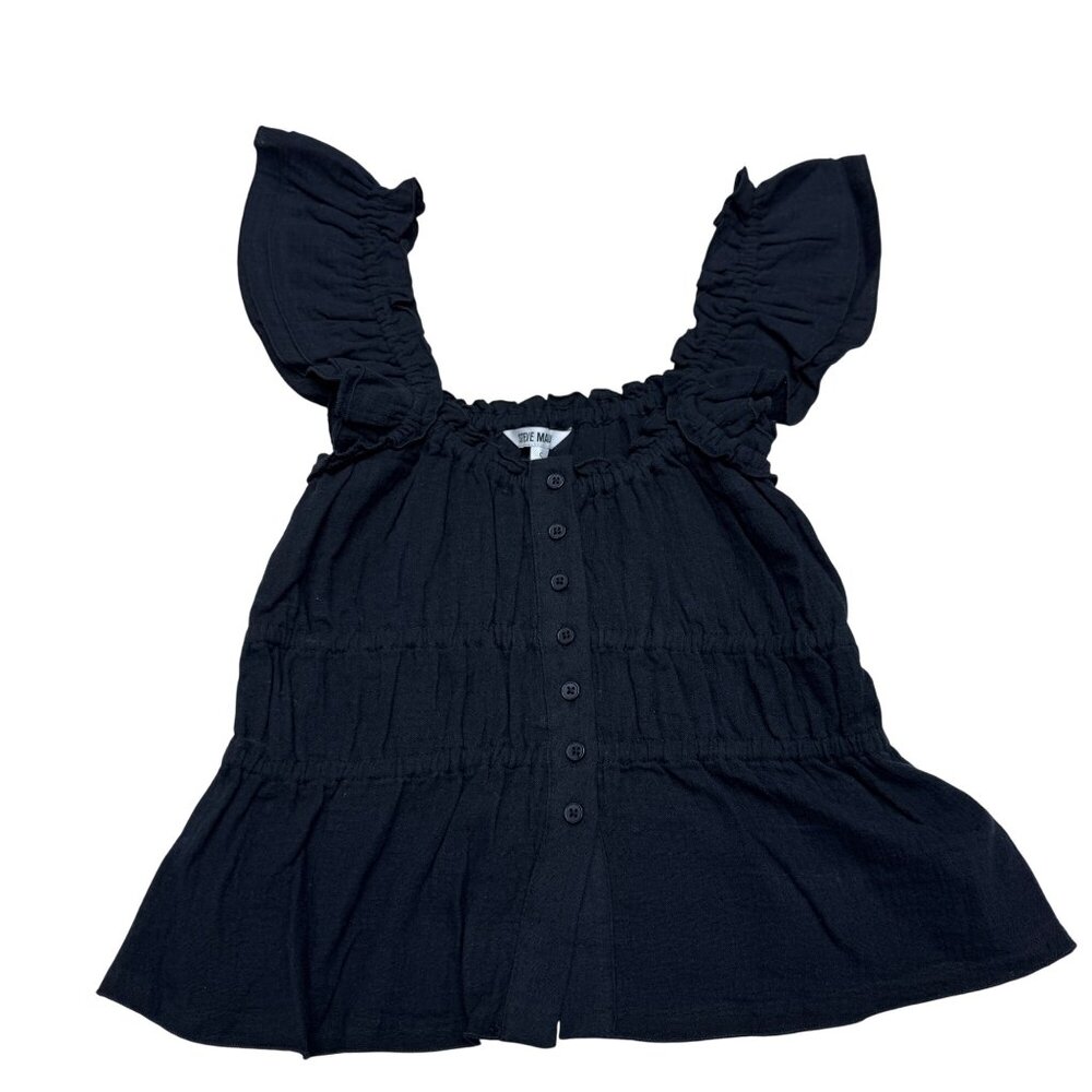 NEW Steve Madden Button Front Peplum Top Women's 100% Cotton Black, Size S NWOT